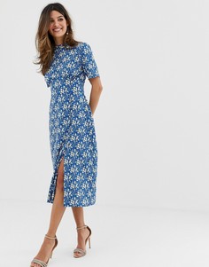 Чайное платье миди с цветочным принтом на пуговицах ASOS DESIGN - Мульти
