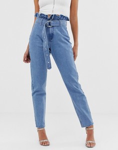 Выбеленные джинсы в винтажном стиле с отделкой на поясе Missguided - Синий