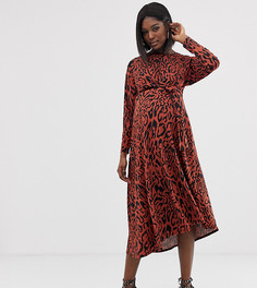 Платье макси с завязкой на талии и анималистичным принтом ASOS DESIGN Maternity - Мульти