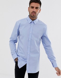 Голубая супероблегающая рубашка с логотипом в тон HUGO Elisha01 - Синий