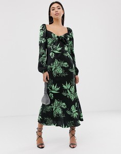 Платье макси с открытыми плечами и тропическим принтом и бантом спереди ASOS DESIGN - Мульти