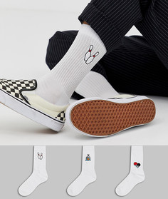 Набор спортивных носков с вышивкой ASOS DESIGN - 3 шт. - Белый