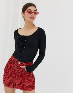 Черный топ с решетчатой отделкой New Look - Черный