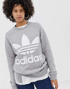 Серый oversize-свитшот с логотипом-трилистником adidas Originals - Серый