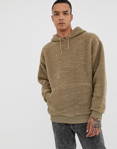 Худи свободного кроя из бежевой искусственной цигейки ASOS DESIGN - Бежевый