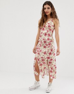 Атласное платье-комбинация миди с принтом Glamorous - Мульти