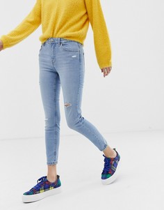 Синие укороченные зауженные джинсы Bershka - Синий