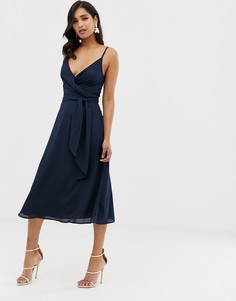 Платье миди с запахом и завязкой на талии ASOS DESIGN - Темно-синий
