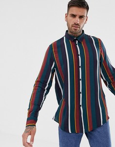 Темно-зеленая свободная рубашка в полоску Bershka - Зеленый