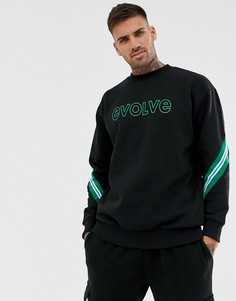 Черный свитшот с полосками и надписью Bershka - Черный