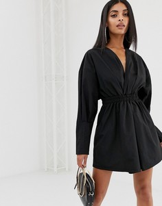 Черное платье-рубашка мини со сборками PrettyLittleThing - Черный