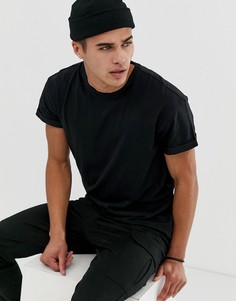 Черная футболка с отворотами на рукавах New Look - Черный