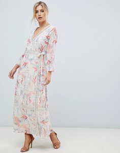 Платье макси с кружевной отделкой и цветочным принтом ASOS DESIGN - Мульти