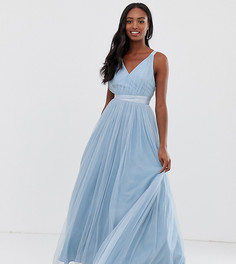 Платье макси для выпускного из тюля с лентами-завязками ASOS PREMIUM Tall - Синий