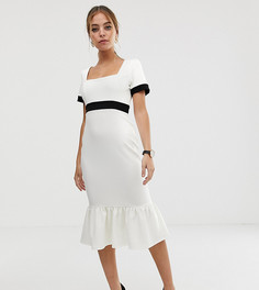 Монохромное платье миди с баской ASOS DESIGN Petite - Черный