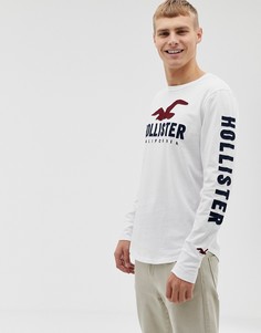 Белый лонгслив с логотипом на груди и рукаве Hollister - Белый