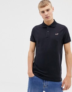 Поло из пике черного цвета обтягивающего кроя с логотипом Hollister - Черный