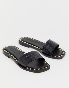 Кожаные сандалии с отделкой заклепками ASOS DESIGN Foxhill premium - Черный