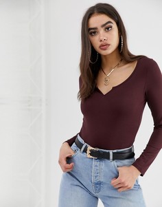 Коричневое боди с длинными рукавами ASOS DESIGN - Коричневый