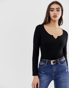 Черное боди с длинными рукавами и разрезом спереди ASOS DESIGN - Черный