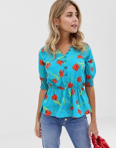 Блузка на пуговицах с цветочным принтом Influence - Синий