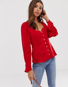 Топ с вырезом сердечком, длинными рукавами и пуговицами ASOS DESIGN - Красный