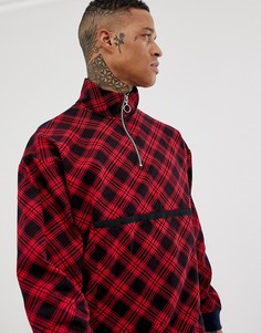 Трикотажный oversize-свитшот в клетку с молнией ASOS DESIGN - Красный