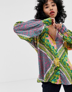 Атласная oversize-рубашка с длинными рукавами и платочным принтом ASOS DESIGN - Мульти
