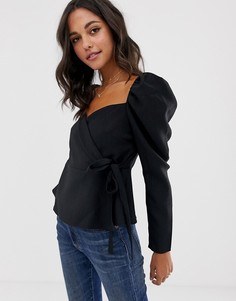 Лонгслив с запахом и вырезом сердечком ASOS DESIGN - Черный