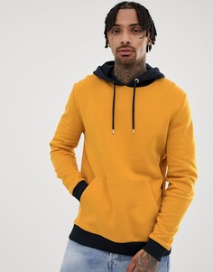 Худи желтого цвета с контрастным капюшоном и отделкой в рубчик ASOS DESIGN - Желтый