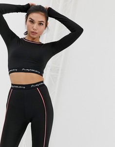 Черный спортивный топ с логотипом PrettyLittleThing - Черный