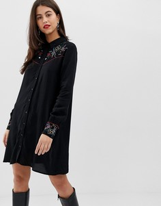 Платье-рубашка в стиле вестерн с вышивкой Vila - Черный