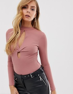 Розовое боди в рубчик с вырезом капелькой Boohoo - Розовый