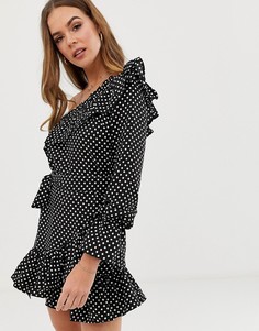 Платье в горошек на одно плечо In The Style Binky - Мульти