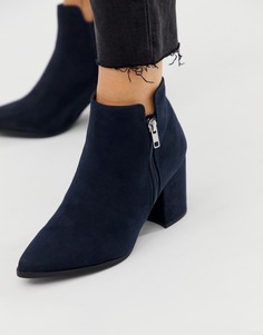 Темно-синие ботинки для широкой стопы из полиуретана на каблуке с острым носом New Look - Темно-синий