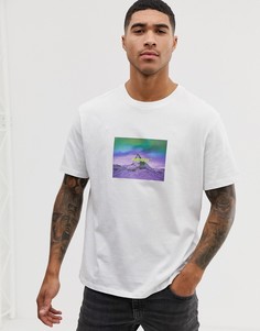 Белая футболка с принтом на груди Bershka - Белый