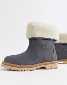 Серые кожаные ботильоны без застежек с отворотом из искусственного меха Timberland Charmonix Gargoyle - Серый