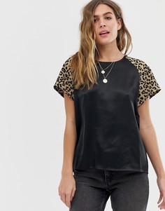 Блузка с леопардовым принтом на рукавах Vero Moda - Черный