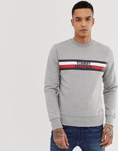 Серый меланжевый свитшот с круглым вырезом и логотипом Tommy Hilfiger - Серый