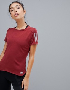 Бордовая футболка с тремя полосками Adidas Running - Красный