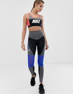 Черно-серые леггинсы колор блок с завышенной талией Nike Training - Мульти