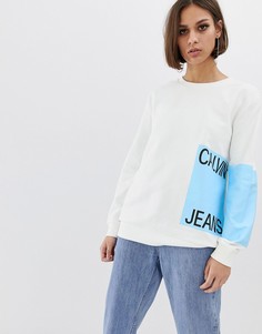 Свитшот колор блок с логотипом Calvin Klein Jeans - Белый