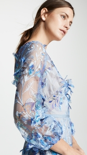 Marchesa Notte Embroidered Cocktail with 3D Flowers