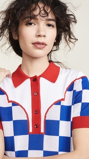 Stella Jean Blue Check Western Polo Top