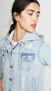 KENDALL + KYLIE Destructed Denim Trucker with Built In Hoodie