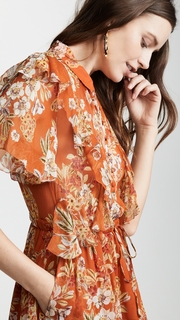 Nicholas Orange Floral Ruffle Cascade Dress