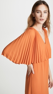 Halston Heritage Flowy Pleated Sleeve V Neck Dress