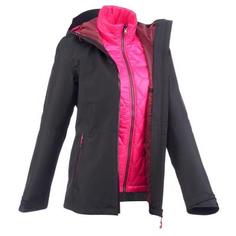 Женская Походная Куртка Rainwarm 500 3 В 1 Черная Quechua