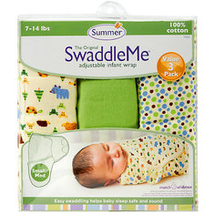 Конверт на липучке Swaddleme, размер S/M, 3шт., Summer Infant, зеленый/лесные зверята/точки