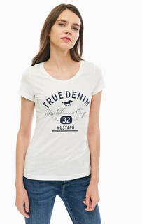 Белая хлопковая футболка с принтом Mustang